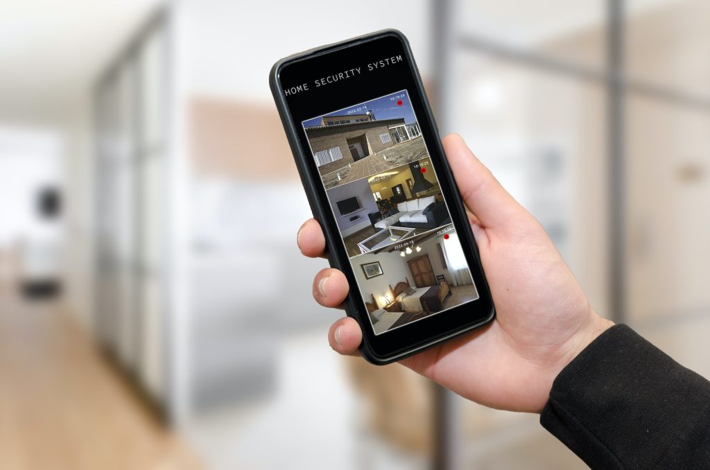 Home security cameras viewed on mobile phone